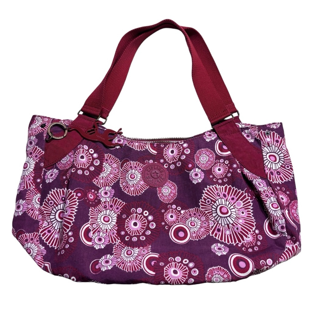 Kipling large Grapevine print travel clutch tote with monkey keychain - Picture 2 of 14